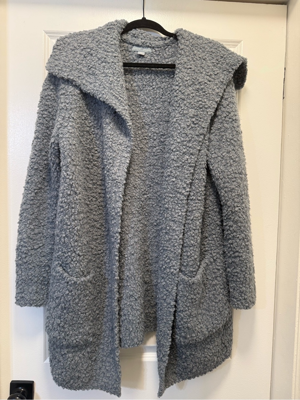 Barefoot Dreams Plush Hooded Open Cardigan - Gray
